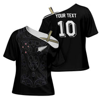 Custom Aotearoa Rugby Cross Shoulder Shirt Fern Blacks-Traditional Maori Motifs Design LT03 - Polynesian Pride