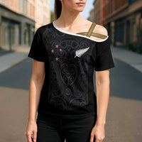 Custom Aotearoa Rugby Cross Shoulder Shirt Fern Blacks-Traditional Maori Motifs Design LT03 - Polynesian Pride