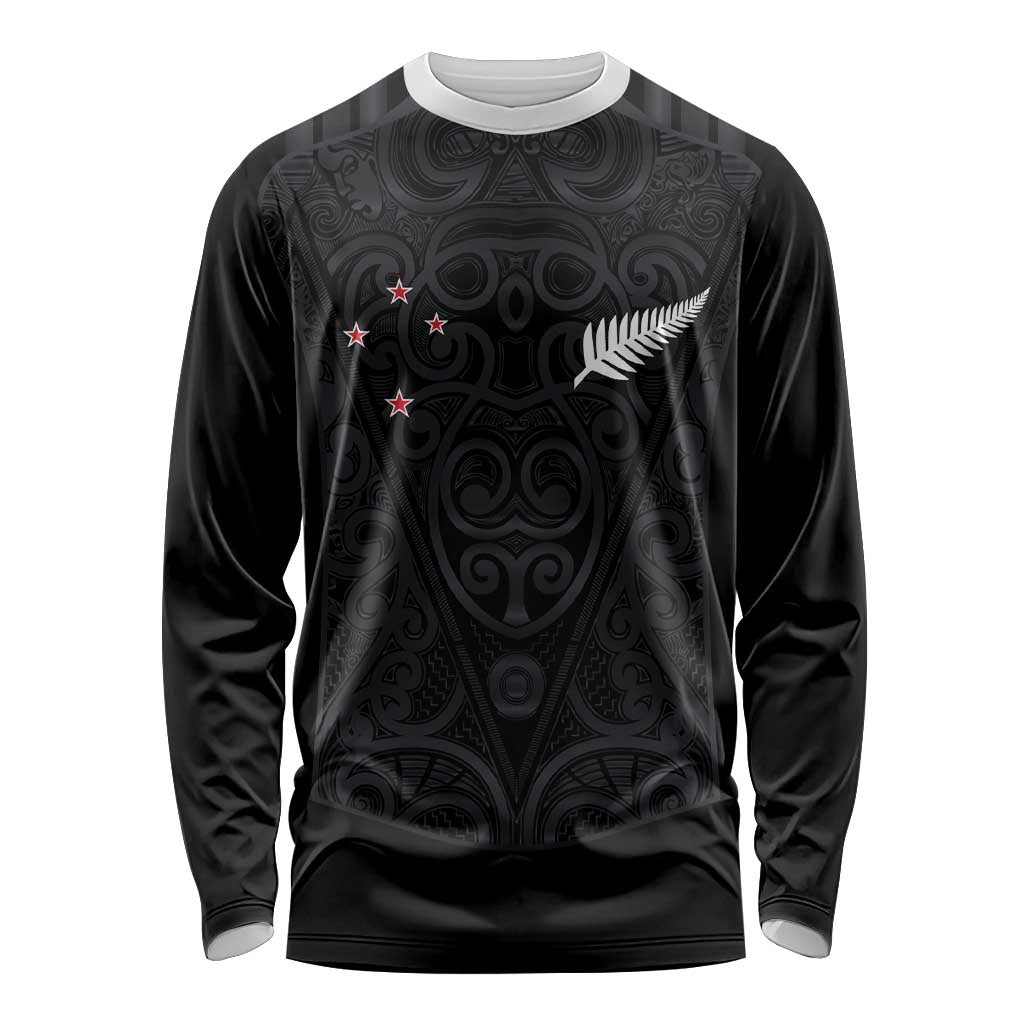 Custom Aotearoa Rugby Long Sleeve Shirt Fern Blacks-Traditional Maori Motifs Design LT03 Unisex Black - Polynesian Pride