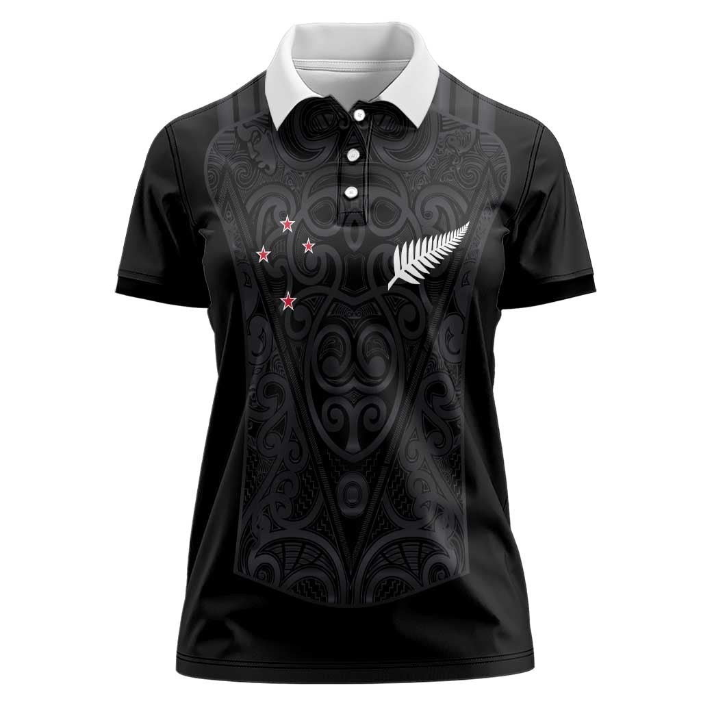 Custom Aotearoa Rugby Women Polo Shirt Fern Blacks-Traditional Maori Motifs Design