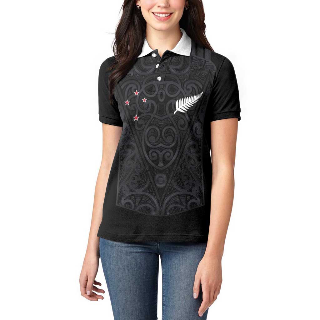 Custom Aotearoa Rugby Women Polo Shirt Fern Blacks-Traditional Maori Motifs Design