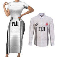 Fiji Rugby Warriors Couples Matching Short Sleeve Bodycon Dress and Long Sleeve Button Shirt Masi Tribal Pattern Go Champion 2024