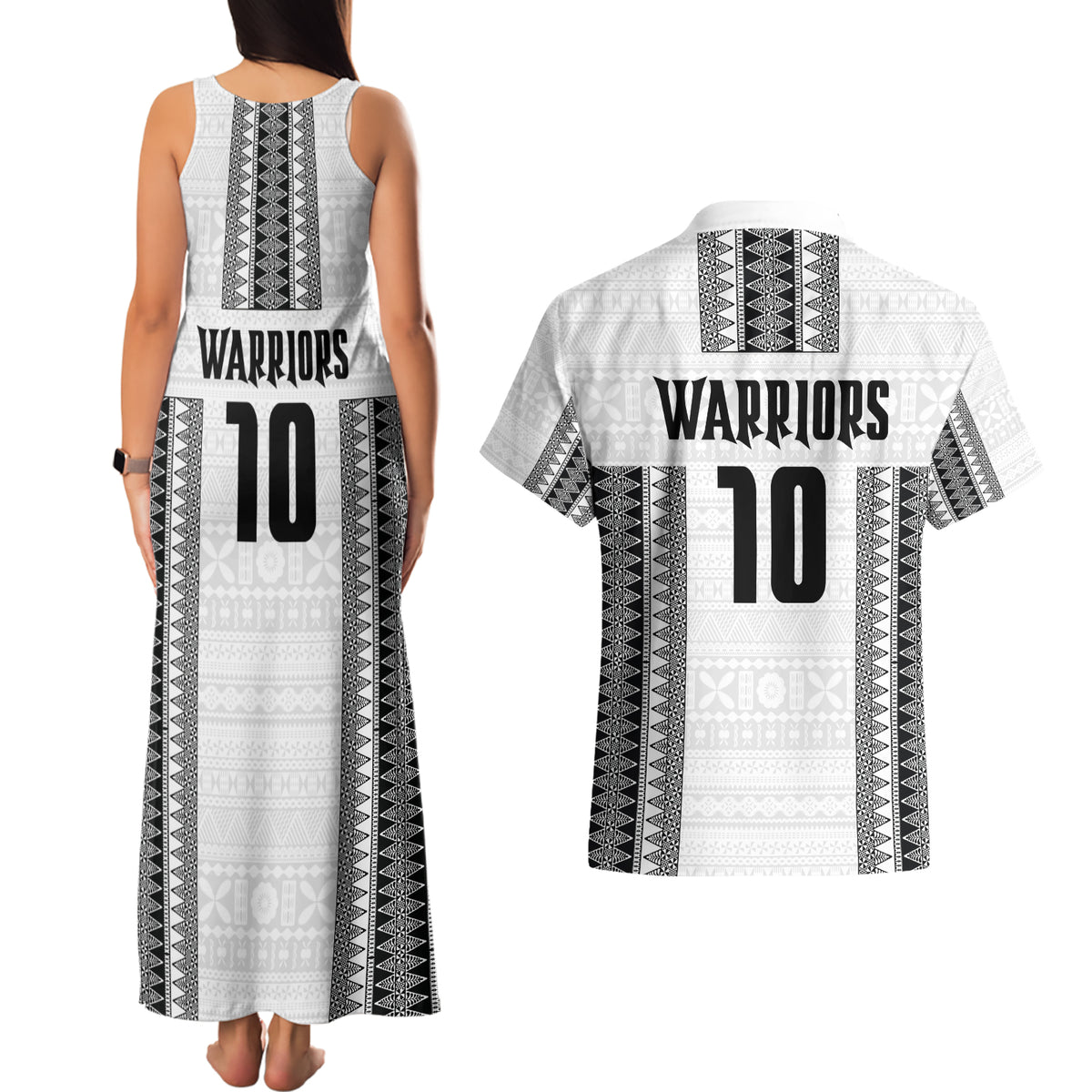 Fiji Rugby Warriors Couples Matching Tank Maxi Dress and Hawaiian Shirt Masi Tribal Pattern Go Champion 2024