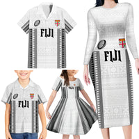 Fiji Rugby Warriors Family Matching Long Sleeve Bodycon Dress and Hawaiian Shirt Masi Tribal Pattern Go Champion 2024
