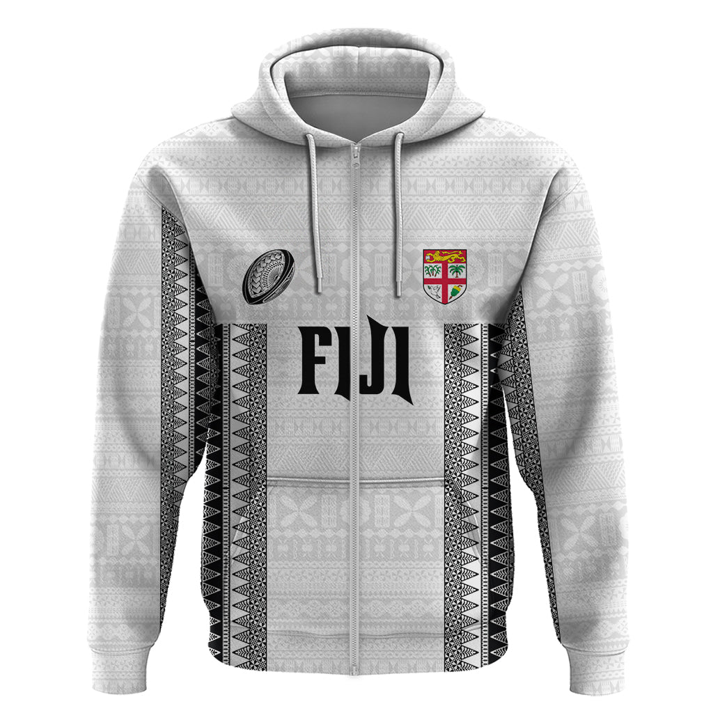 Fiji Rugby Warriors Hoodie Masi Tribal Pattern Go Champion 2024 LT03 Zip Hoodie White - Polynesian Pride