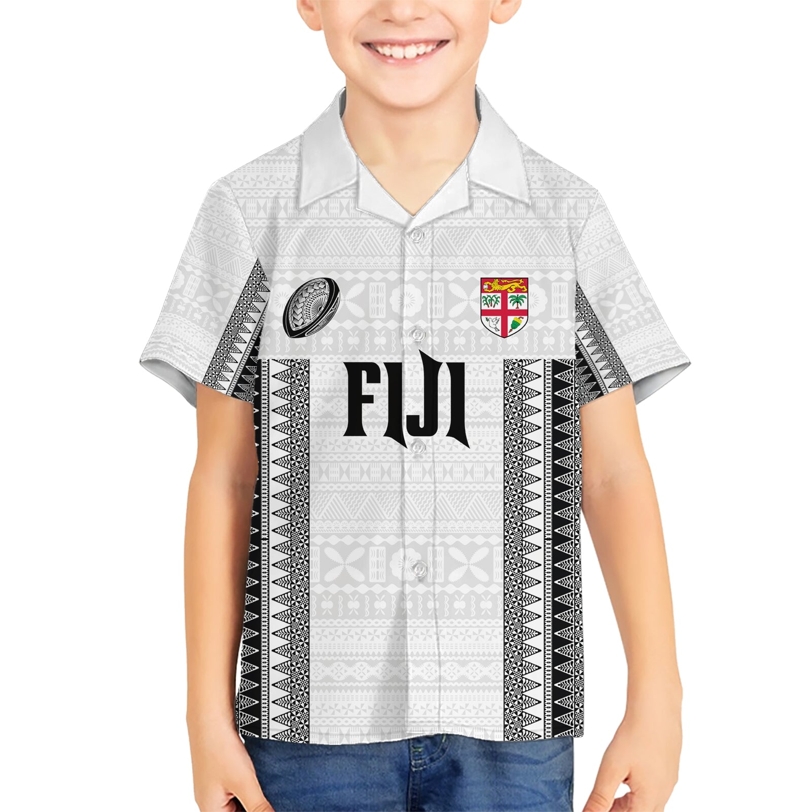 Fiji Rugby Warriors Kid Hawaiian Shirt Masi Tribal Pattern Go Champion 2024