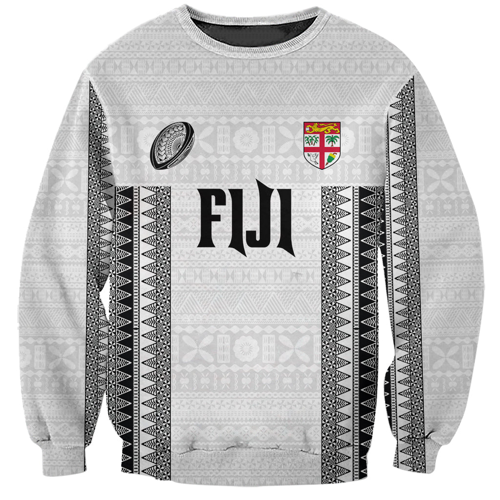 Fiji Rugby Warriors Sweatshirt Masi Tribal Pattern Go Champion 2024 LT03 Unisex White - Polynesian Pride