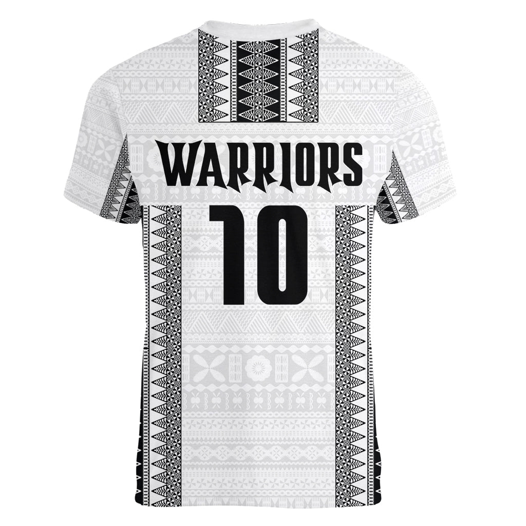 Fiji Rugby Warriors Women V-Neck T-Shirt Masi Tribal Pattern Go Champion 2024