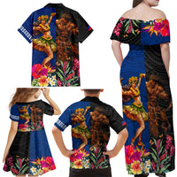 Hawaii and Samoa Together Family Matching Off Shoulder Maxi Dress and Hawaiian Shirt Samoan Warrior and Beauty Hula Girl