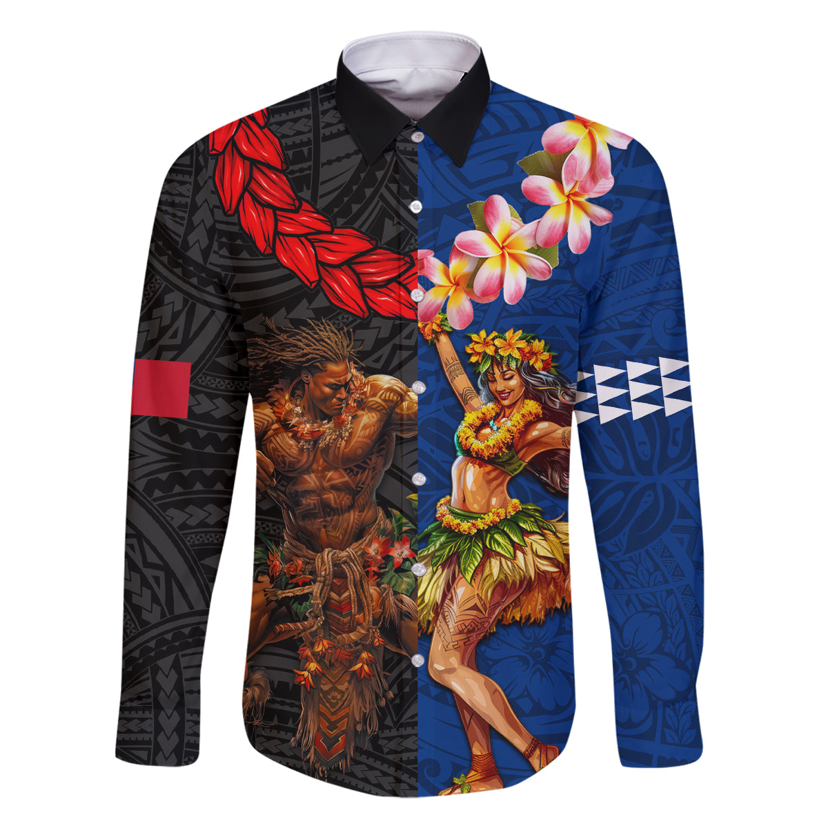 Hawaii and Samoa Together Family Matching Off Shoulder Maxi Dress and Hawaiian Shirt Samoan Warrior and Beauty Hula Girl