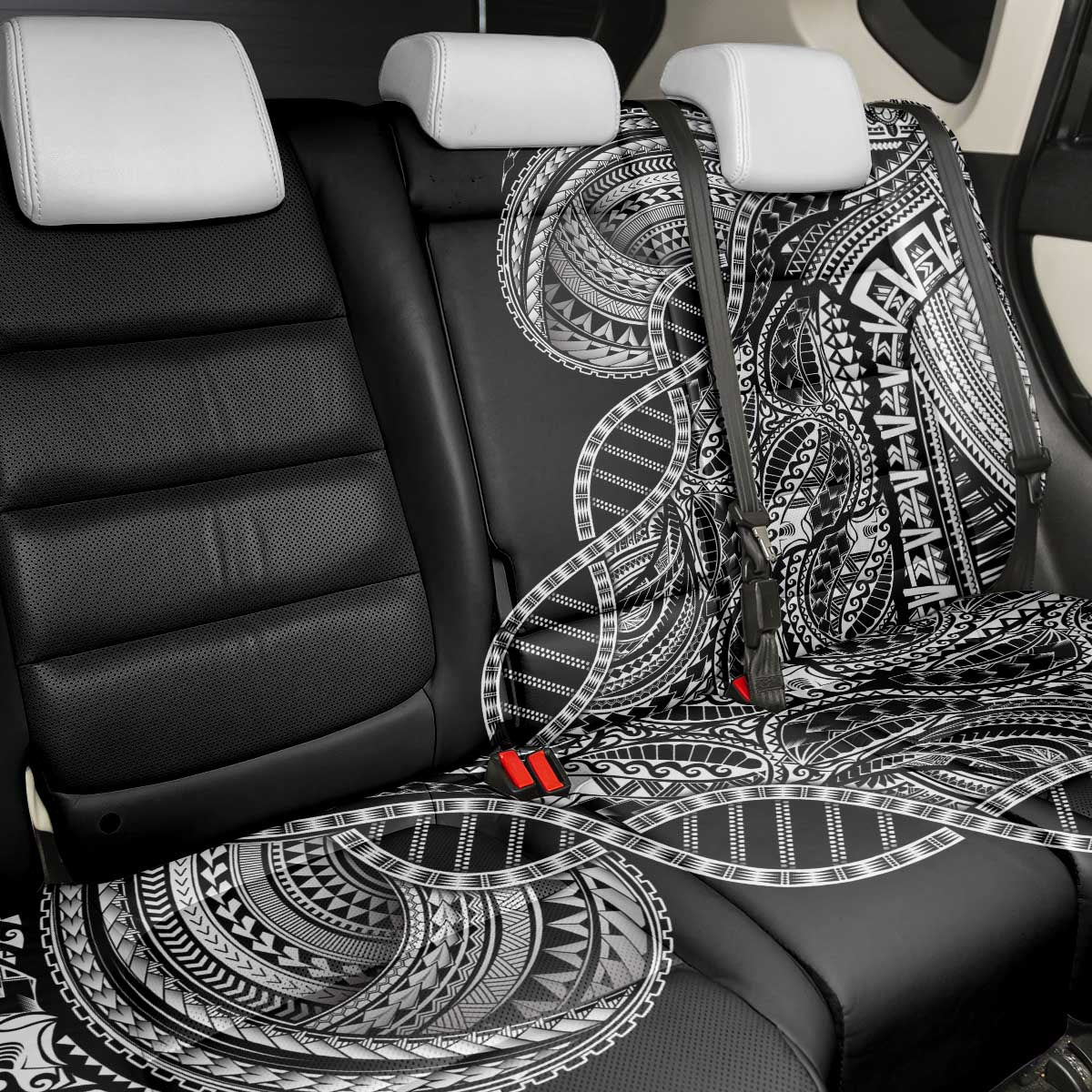 Samoan DNA Art Tattoo Back Car Seat Cover Polynesian Pattern Black Color