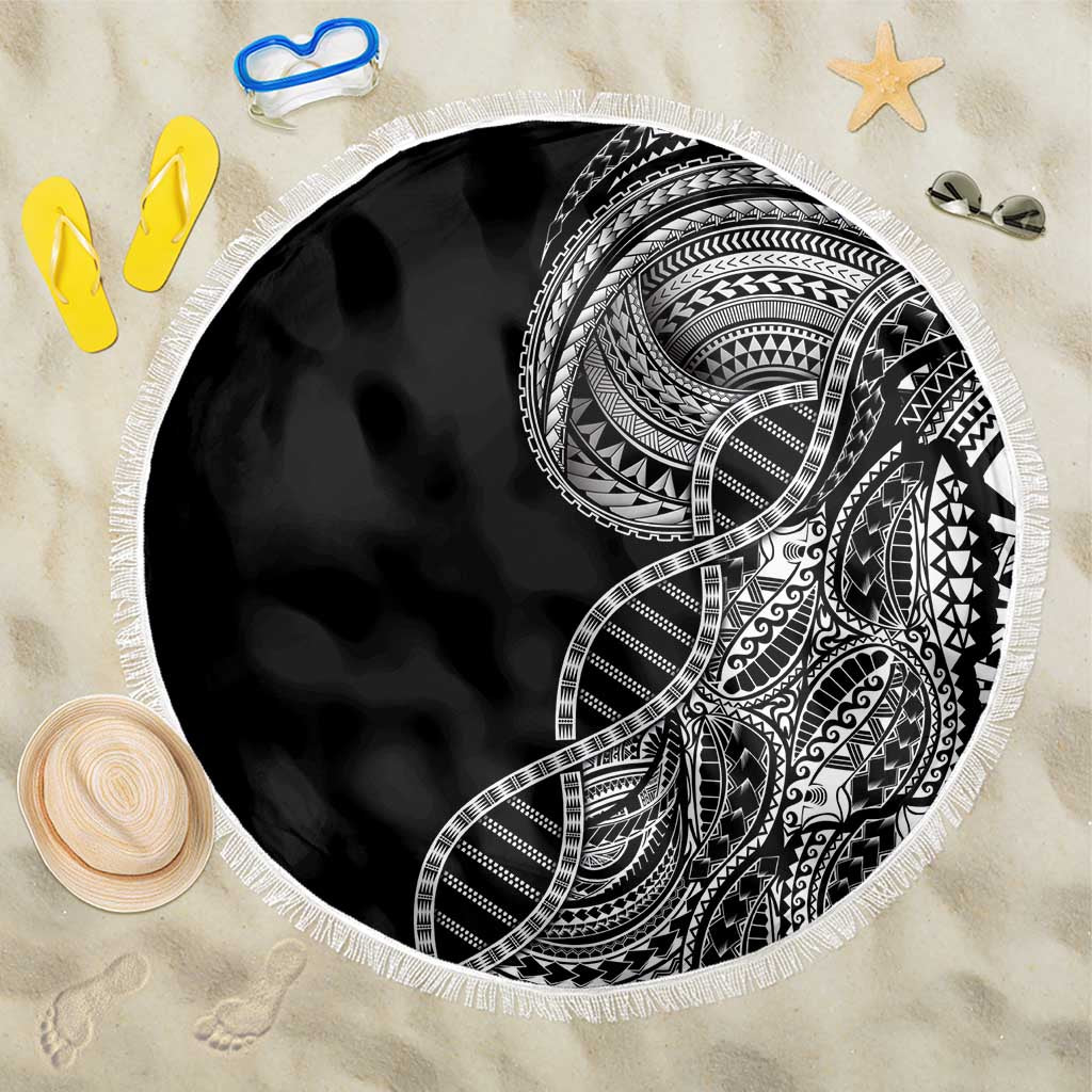 Samoan DNA Art Tattoo Beach Blanket Polynesian Pattern Black Color