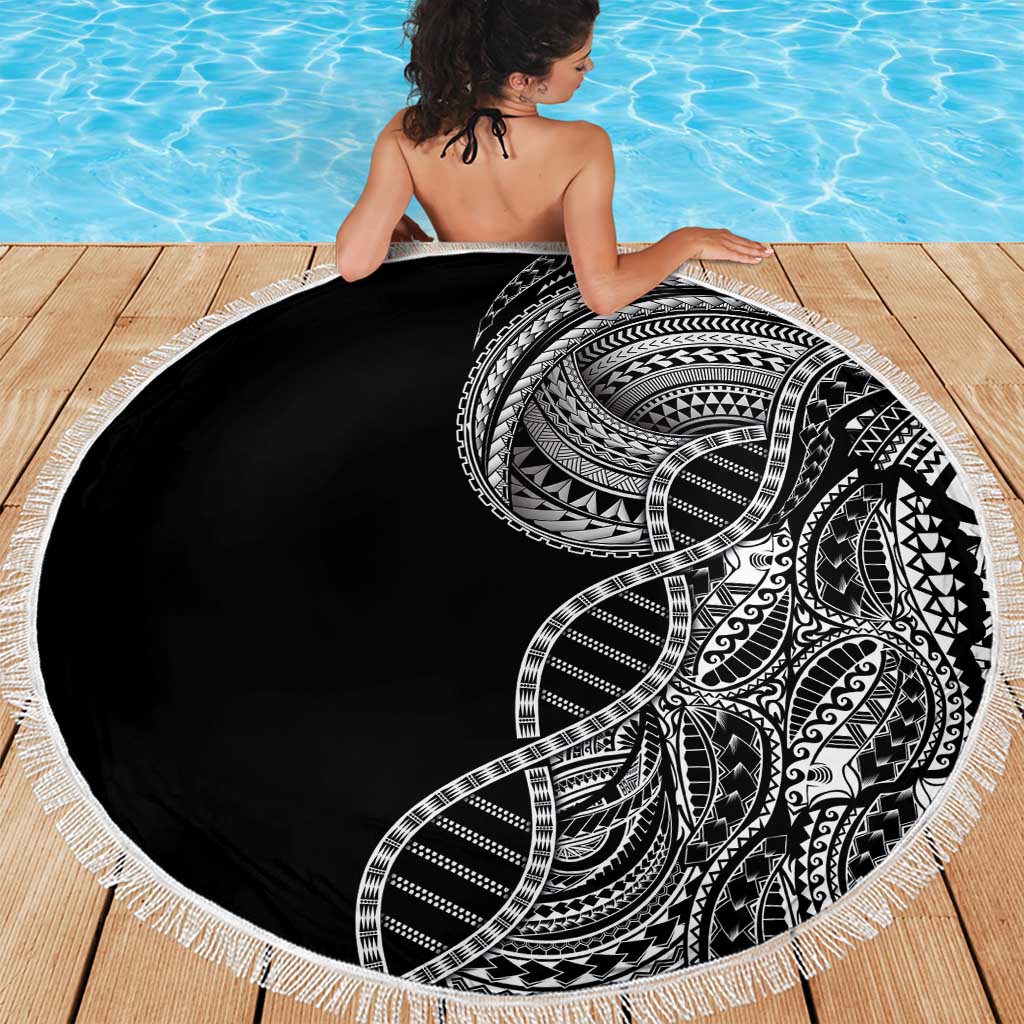 Samoan DNA Art Tattoo Beach Blanket Polynesian Pattern Black Color