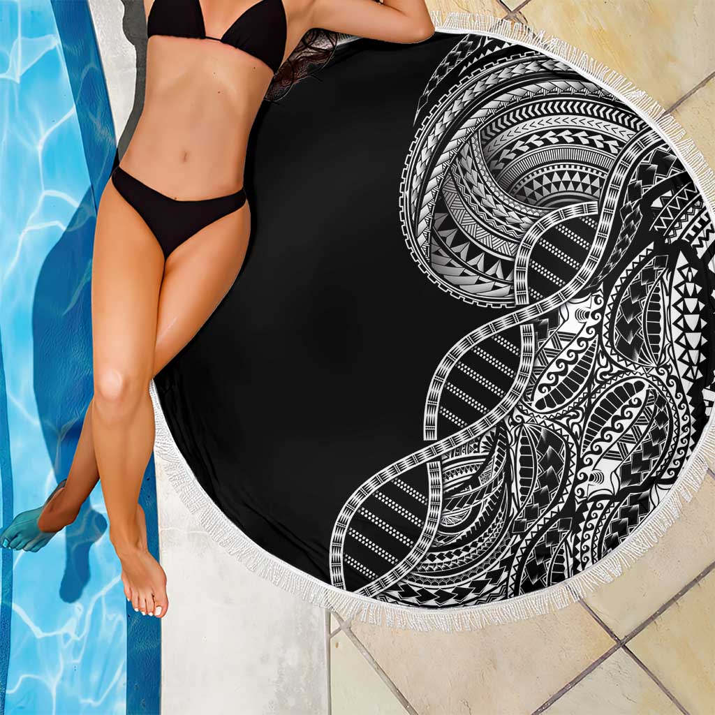 Samoan DNA Art Tattoo Beach Blanket Polynesian Pattern Black Color