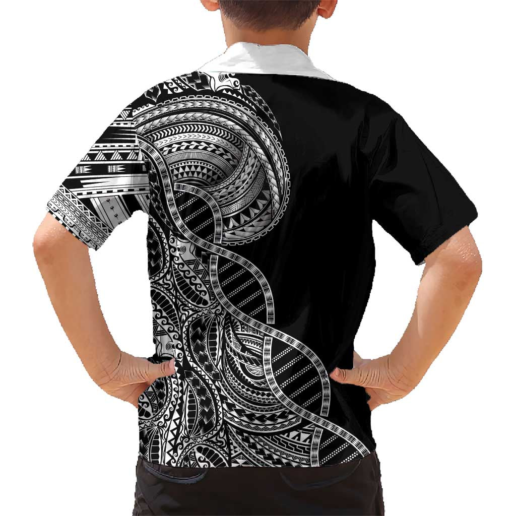 Samoan DNA Art Tattoo Family Matching Long Sleeve Bodycon Dress and Hawaiian Shirt Polynesian Pattern Black Color LT03 - Polynesian Pride