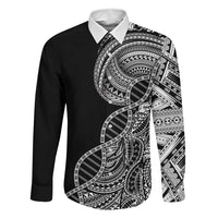 Samoan DNA Art Tattoo Family Matching Off The Shoulder Long Sleeve Dress and Hawaiian Shirt Polynesian Pattern Black Color LT03 Dad's Shirt - Long Sleeve Black - Polynesian Pride