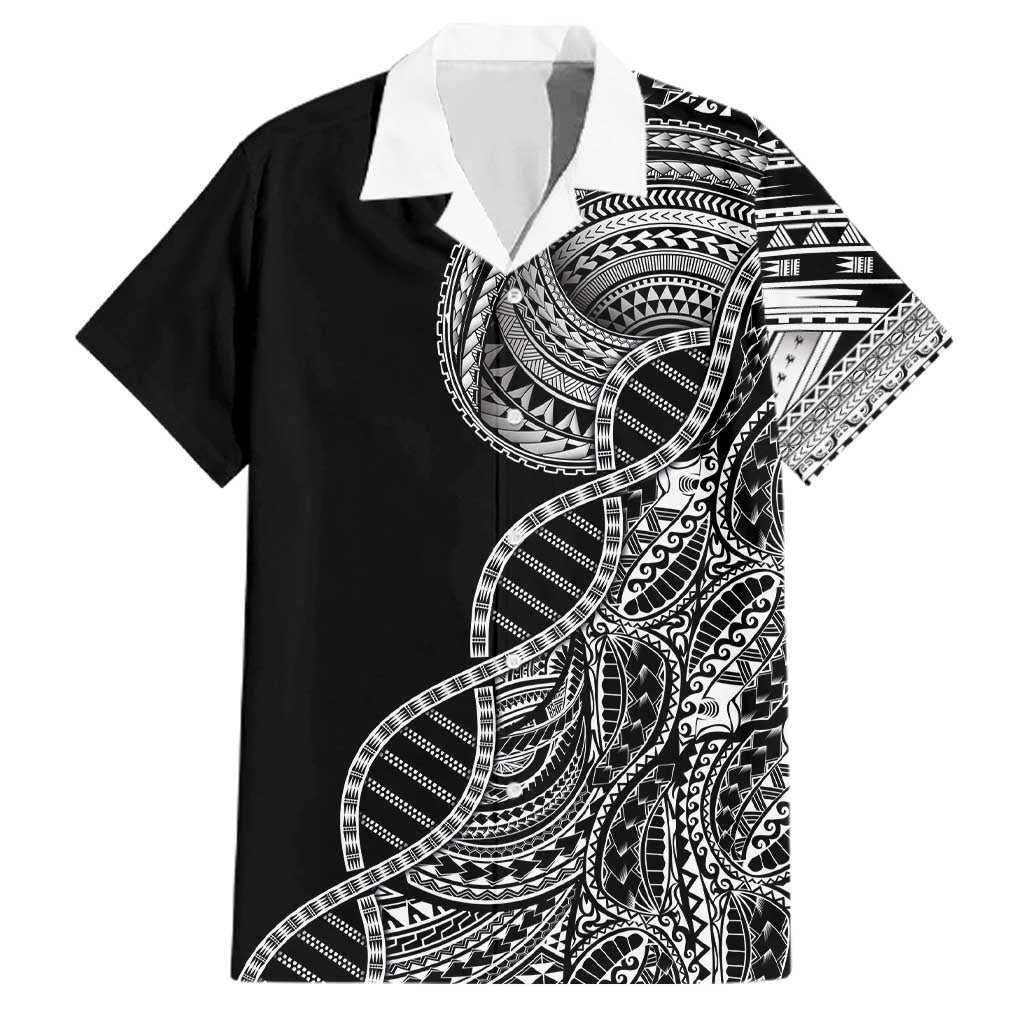 Samoan DNA Art Tattoo Family Matching Off Shoulder Maxi Dress and Hawaiian Shirt Polynesian Pattern Black Color LT03 Dad's Shirt - Short Sleeve Black - Polynesian Pride