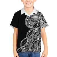 Samoan DNA Art Tattoo Family Matching Off Shoulder Short Dress and Hawaiian Shirt Polynesian Pattern Black Color LT03 Son's Shirt Black - Polynesian Pride