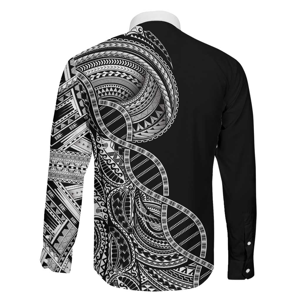Samoan DNA Art Tattoo Family Matching Short Sleeve Bodycon Dress and Hawaiian Shirt Polynesian Pattern Black Color LT03 - Polynesian Pride