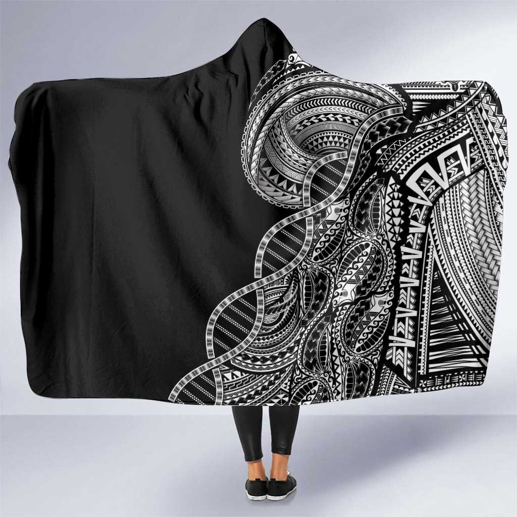 Samoan DNA Art Tattoo Hooded Blanket Polynesian Pattern Black Color