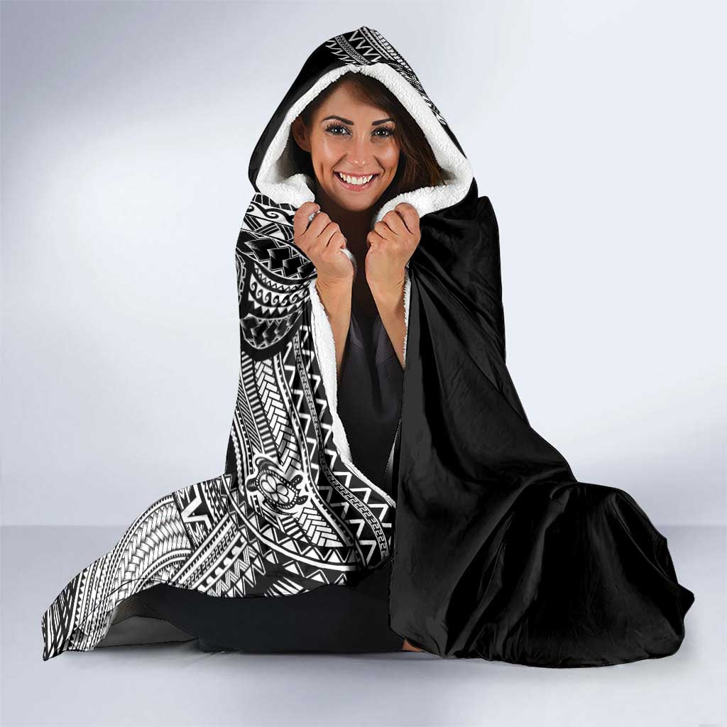 Samoan DNA Art Tattoo Hooded Blanket Polynesian Pattern Black Color