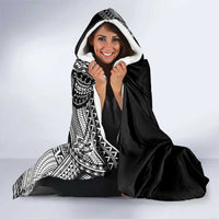Samoan DNA Art Tattoo Hooded Blanket Polynesian Pattern Black Color