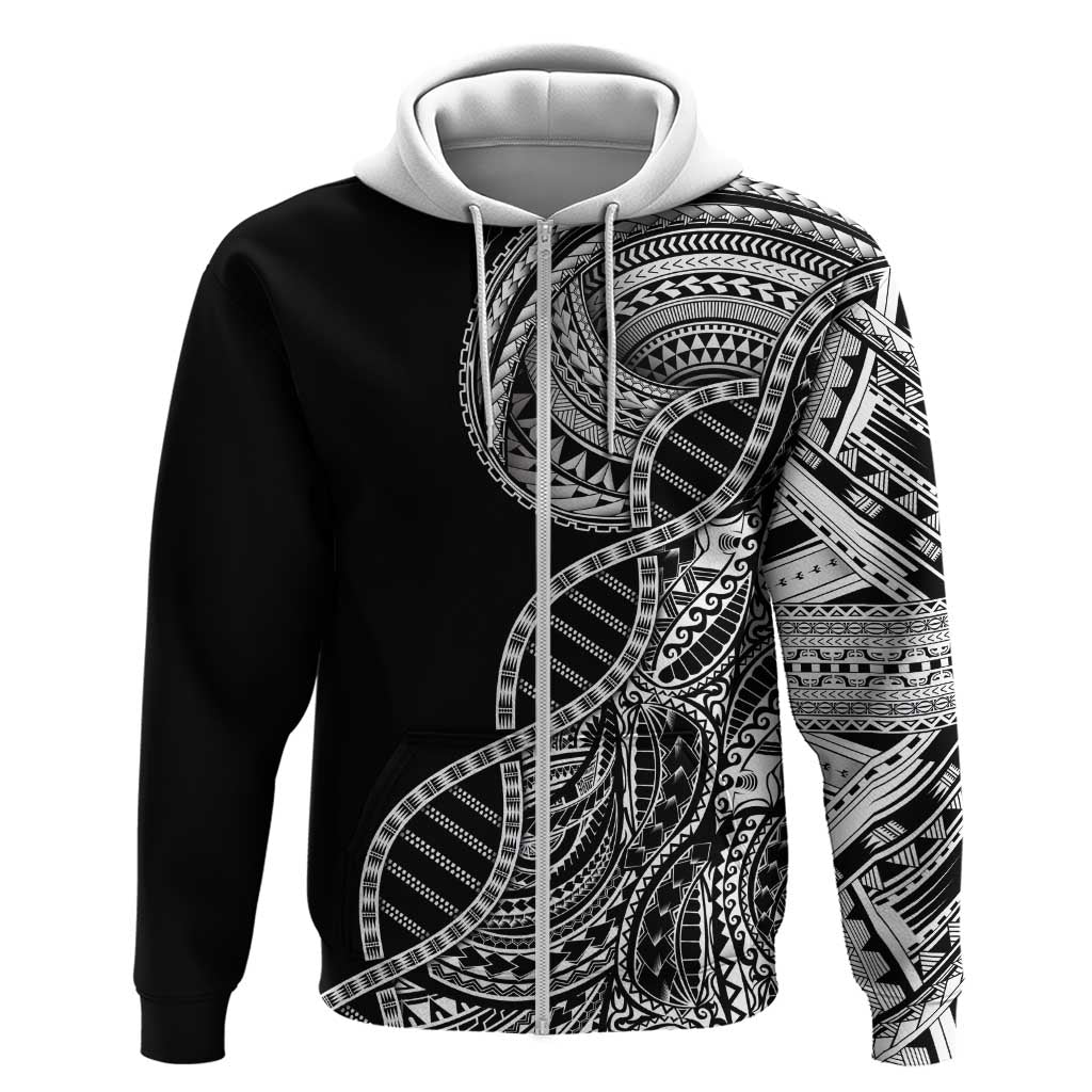 Samoan DNA Art Tattoo Hoodie Polynesian Pattern Black Color LT03 Zip Hoodie Black - Polynesian Pride