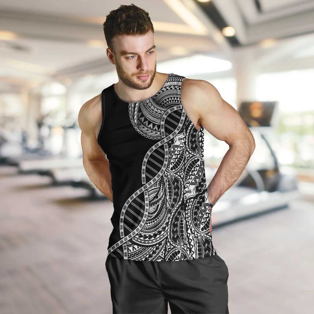 Samoan DNA Art Tattoo Men Tank Top Polynesian Pattern Black Color