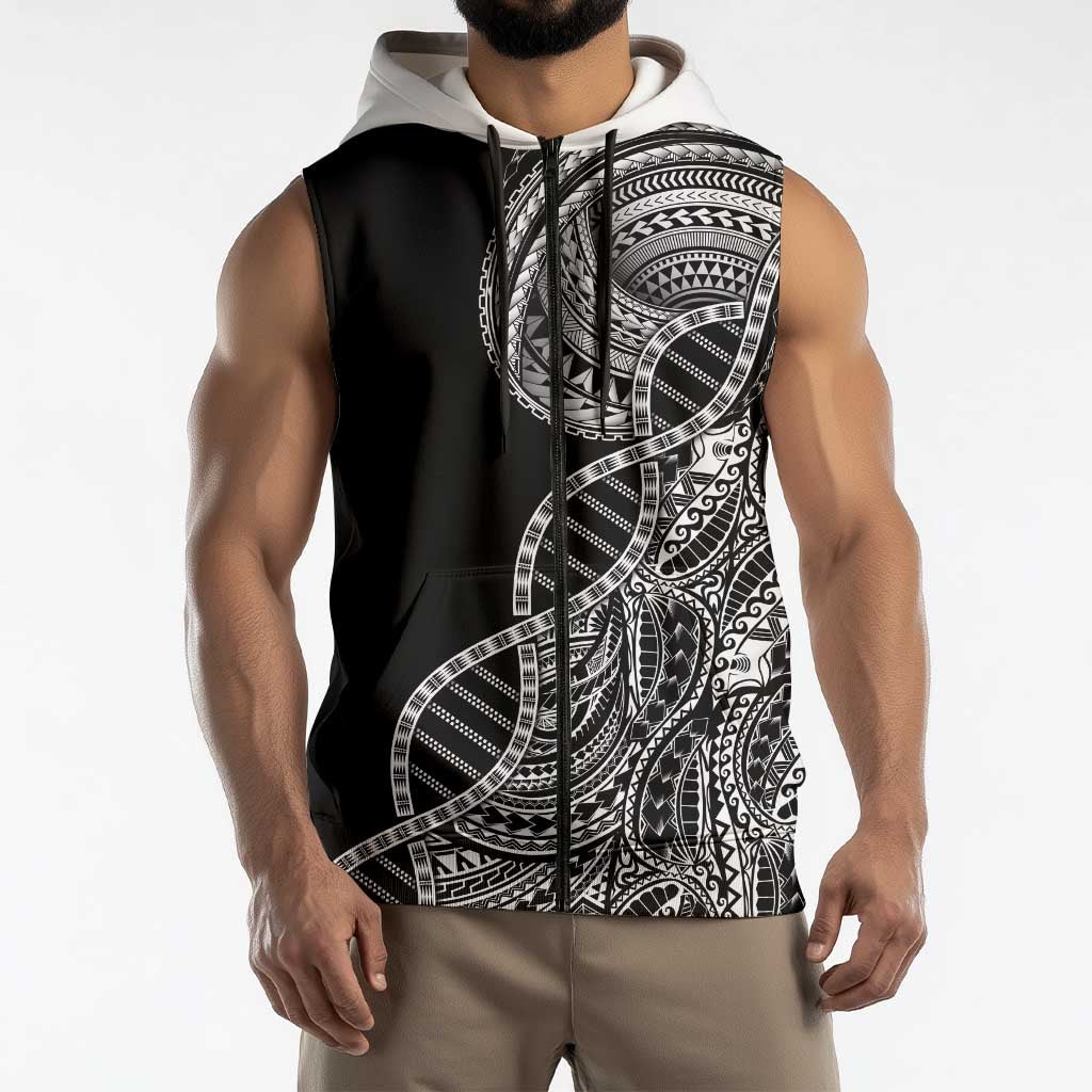 Samoan DNA Art Tattoo Sleeveless Zip Hoodie Polynesian Pattern Black Color LT03 - Polynesian Pride