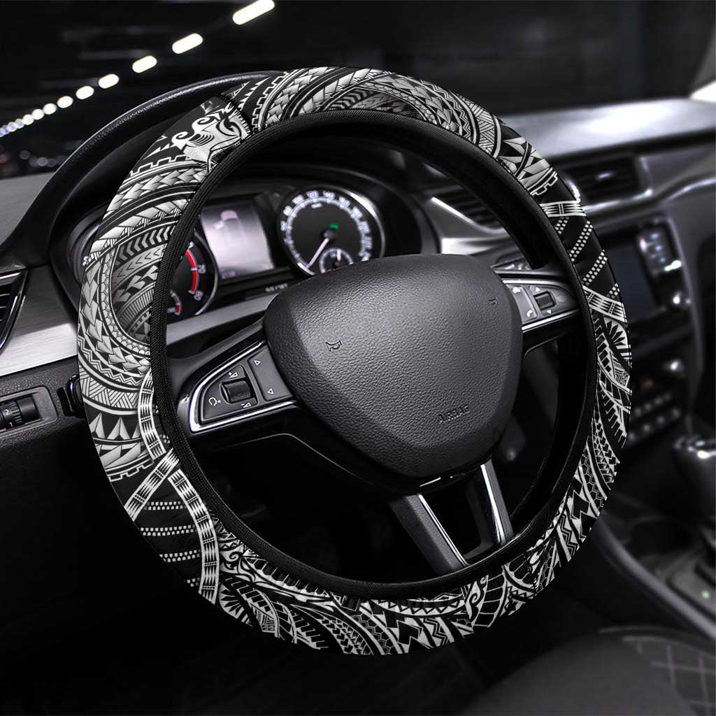 Samoan DNA Art Tattoo Steering Wheel Cover Polynesian Pattern Black Color LT03 Universal Fit Black - Polynesian Pride