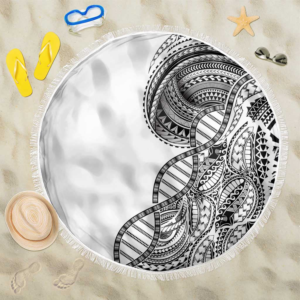 Samoan DNA Art Tattoo Beach Blanket Polynesian Pattern White Color