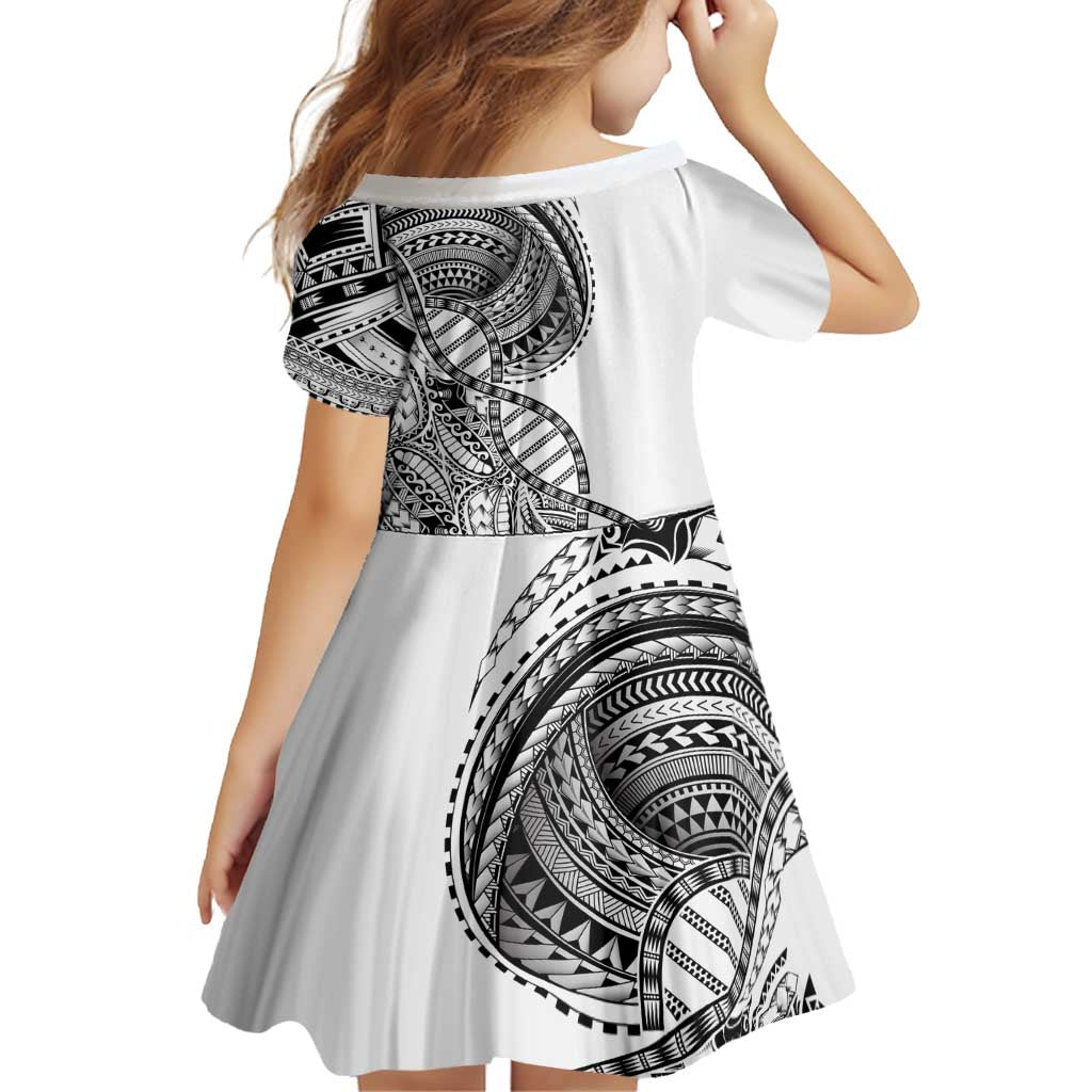 Samoan DNA Art Tattoo Family Matching Off Shoulder Maxi Dress and Hawaiian Shirt Polynesian Pattern White Color