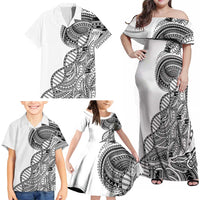 Samoan DNA Art Tattoo Family Matching Off Shoulder Maxi Dress and Hawaiian Shirt Polynesian Pattern White Color