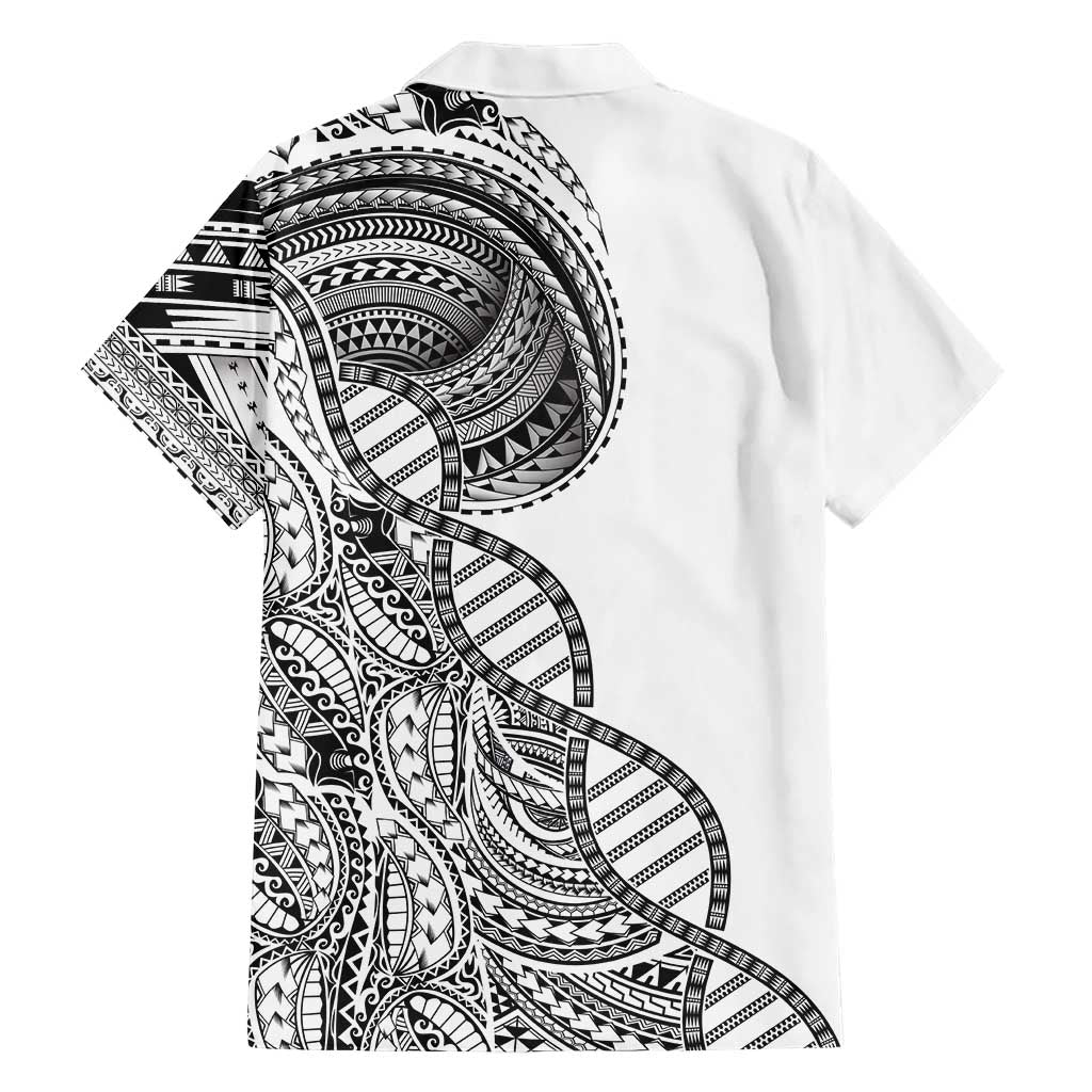 Samoan DNA Art Tattoo Family Matching Off Shoulder Maxi Dress and Hawaiian Shirt Polynesian Pattern White Color