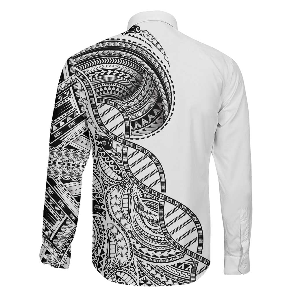 Samoan DNA Art Tattoo Family Matching Off Shoulder Maxi Dress and Hawaiian Shirt Polynesian Pattern White Color