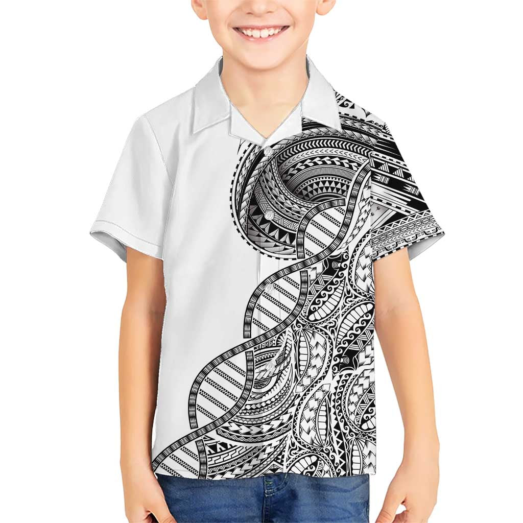 Samoan DNA Art Tattoo Family Matching Off Shoulder Maxi Dress and Hawaiian Shirt Polynesian Pattern White Color