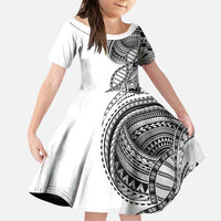 Samoan DNA Art Tattoo Family Matching Summer Maxi Dress and Hawaiian Shirt Polynesian Pattern White Color