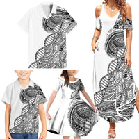 Samoan DNA Art Tattoo Family Matching Summer Maxi Dress and Hawaiian Shirt Polynesian Pattern White Color