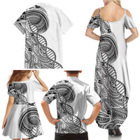 Samoan DNA Art Tattoo Family Matching Summer Maxi Dress and Hawaiian Shirt Polynesian Pattern White Color