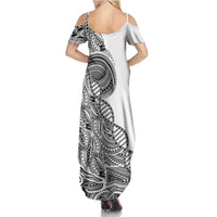 Samoan DNA Art Tattoo Family Matching Summer Maxi Dress and Hawaiian Shirt Polynesian Pattern White Color
