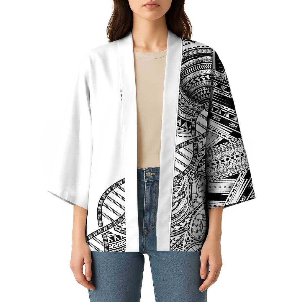 Samoan DNA Art Tattoo Kimono Polynesian Pattern White Color