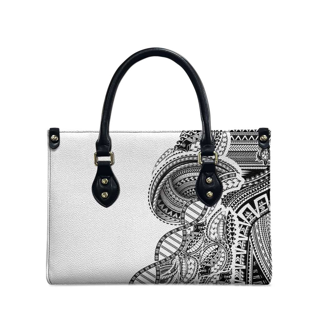Samoan DNA Art Tattoo Leather Bag Polynesian Pattern White Color