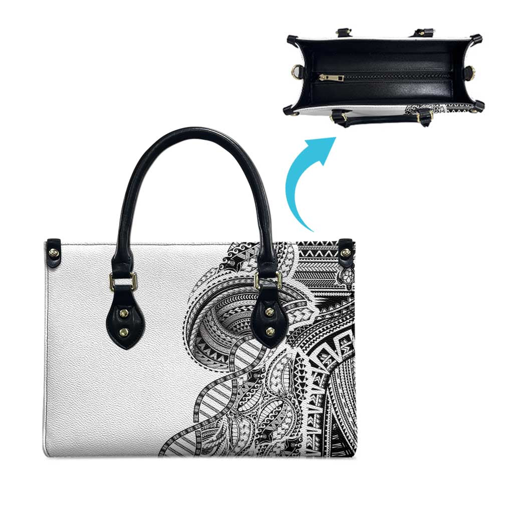 Samoan DNA Art Tattoo Leather Bag Polynesian Pattern White Color