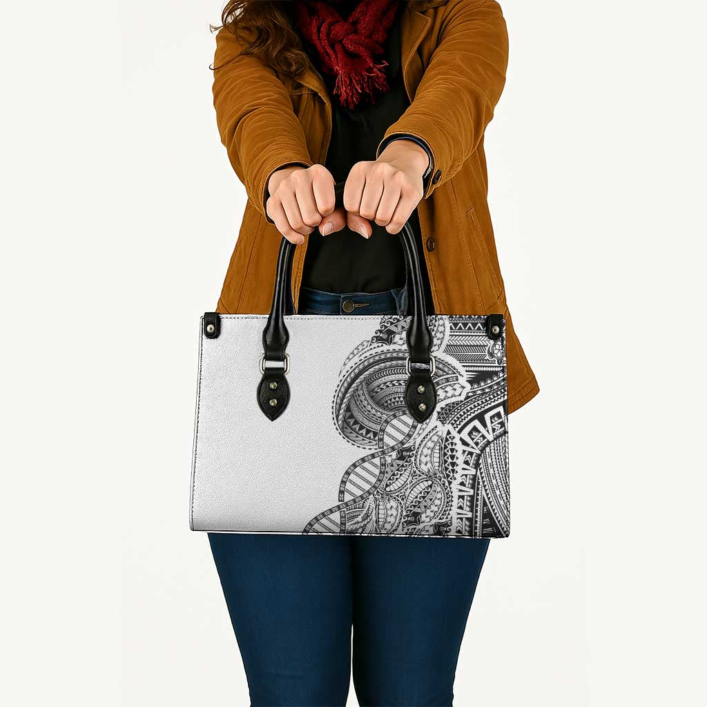 Samoan DNA Art Tattoo Leather Bag Polynesian Pattern White Color