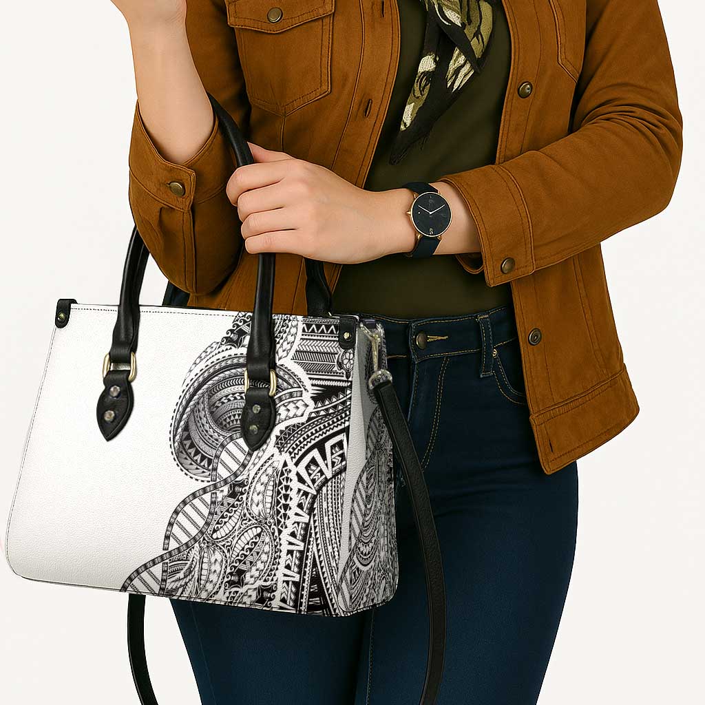 Samoan DNA Art Tattoo Leather Bag Polynesian Pattern White Color