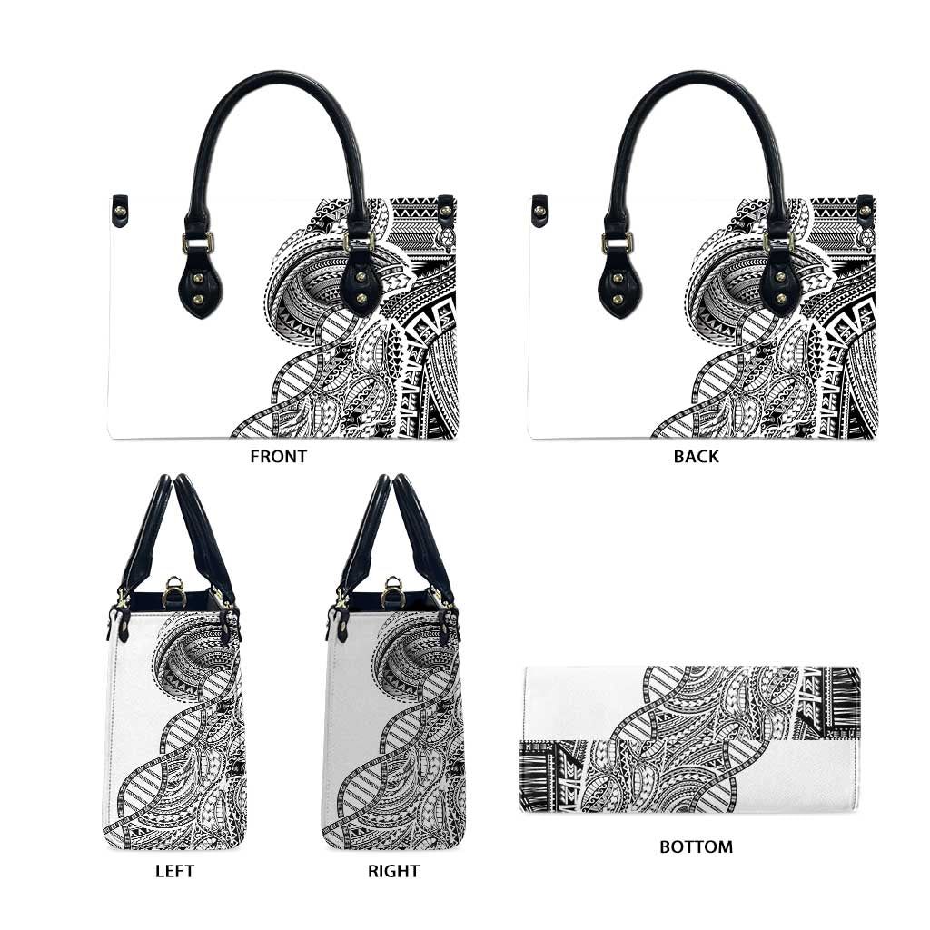 Samoan DNA Art Tattoo Leather Bag Polynesian Pattern White Color