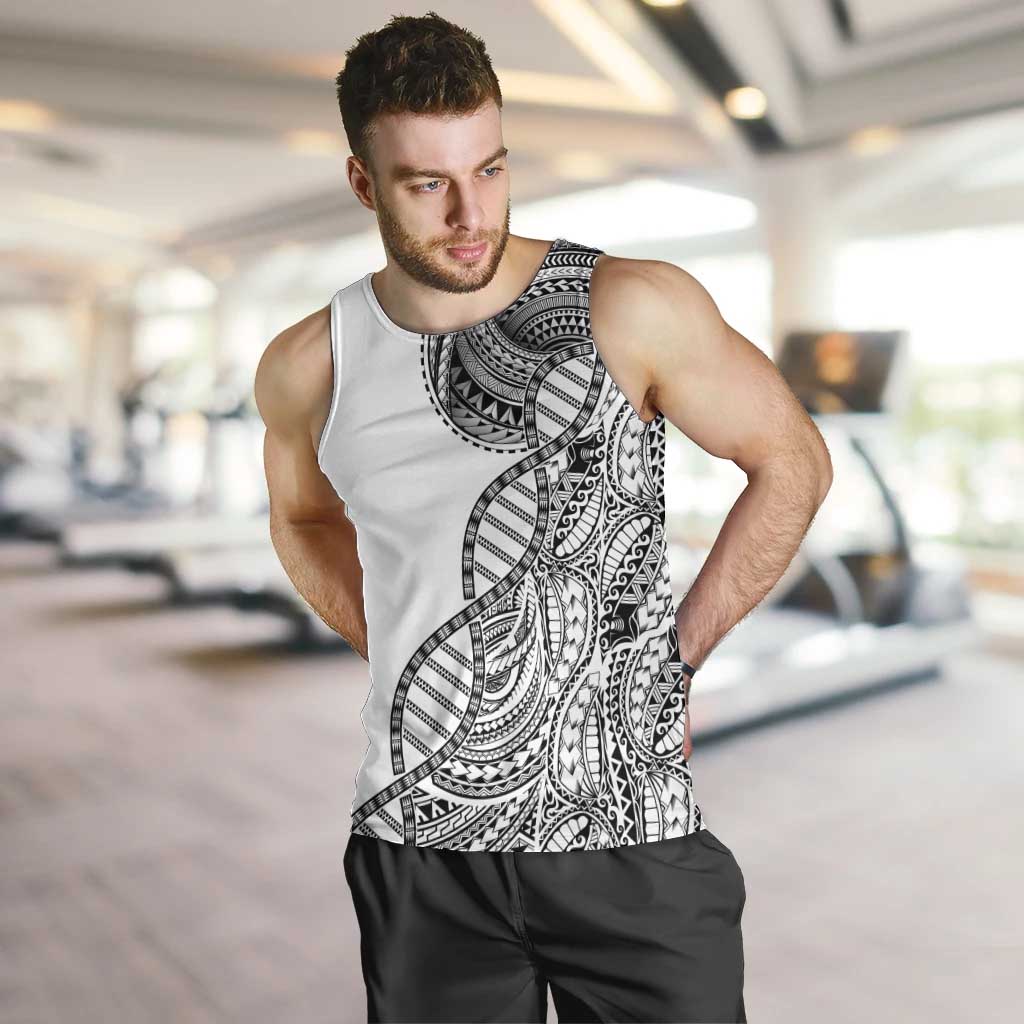 Samoan DNA Art Tattoo Men Tank Top Polynesian Pattern White Color