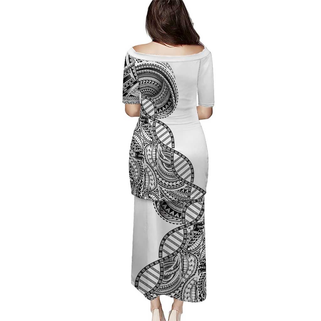 Samoan DNA Art Tattoo Puletasi Polynesian Pattern White Color