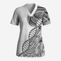 Samoan DNA Art Tattoo Scrub Top Polynesian Pattern White Color