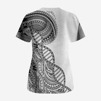Samoan DNA Art Tattoo Scrub Top Polynesian Pattern White Color